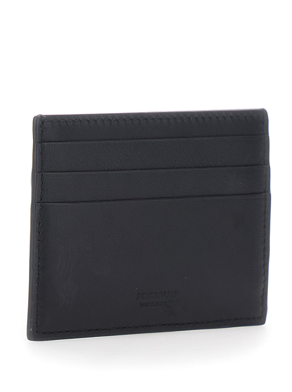 Ferragamo Men Black Card Holder With Gancini Plaque On The Front In Leather Man FERRAGAMO