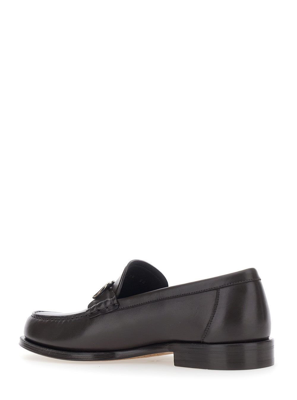 Ferragamo Men Brown Loafers With Metallic Gancini Detail On The Front In Leather Man FERRAGAMO