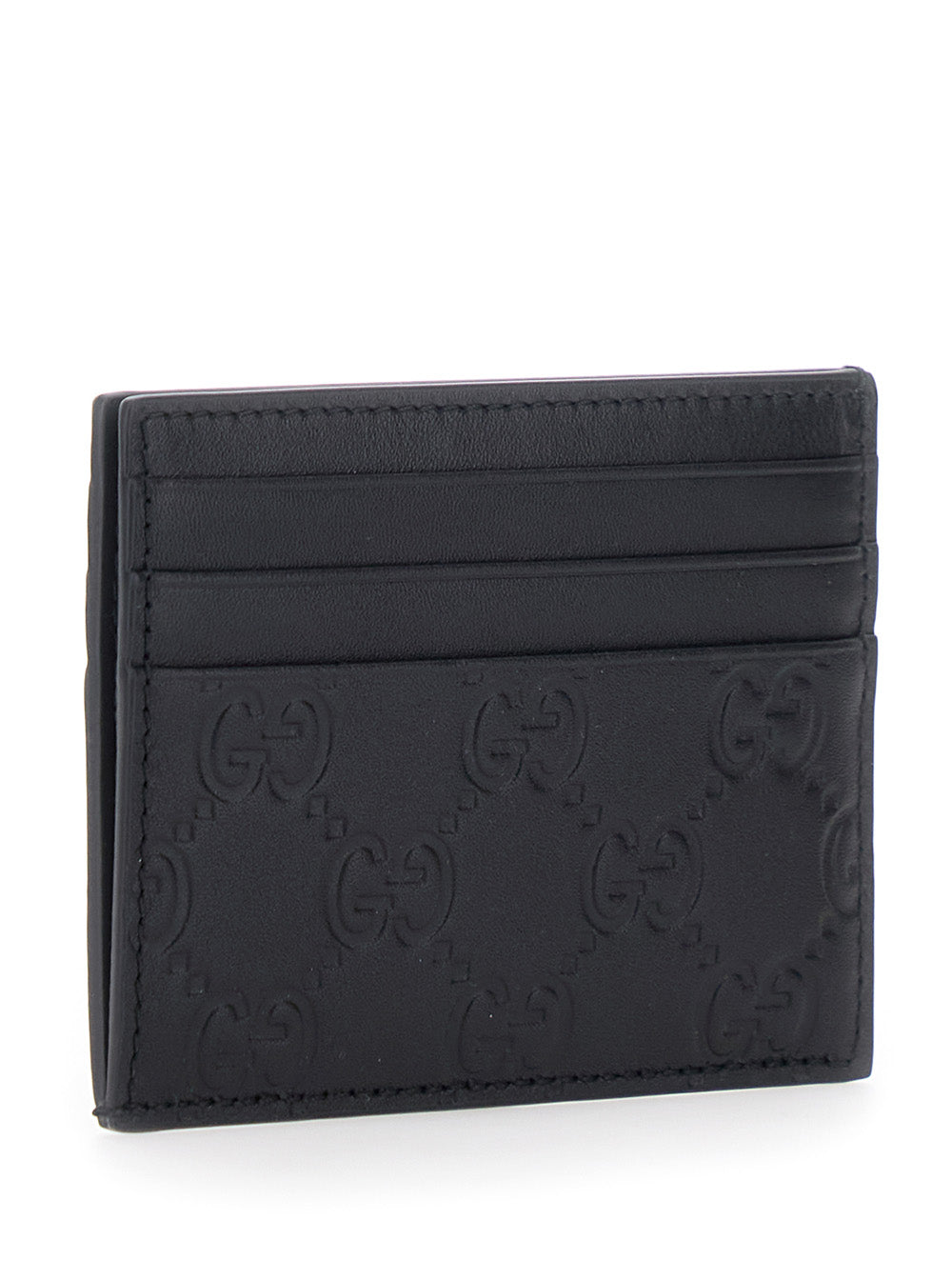 Gucci Men Black Emblem Card Holder With Gg Motif In Leather For Men GUCCI