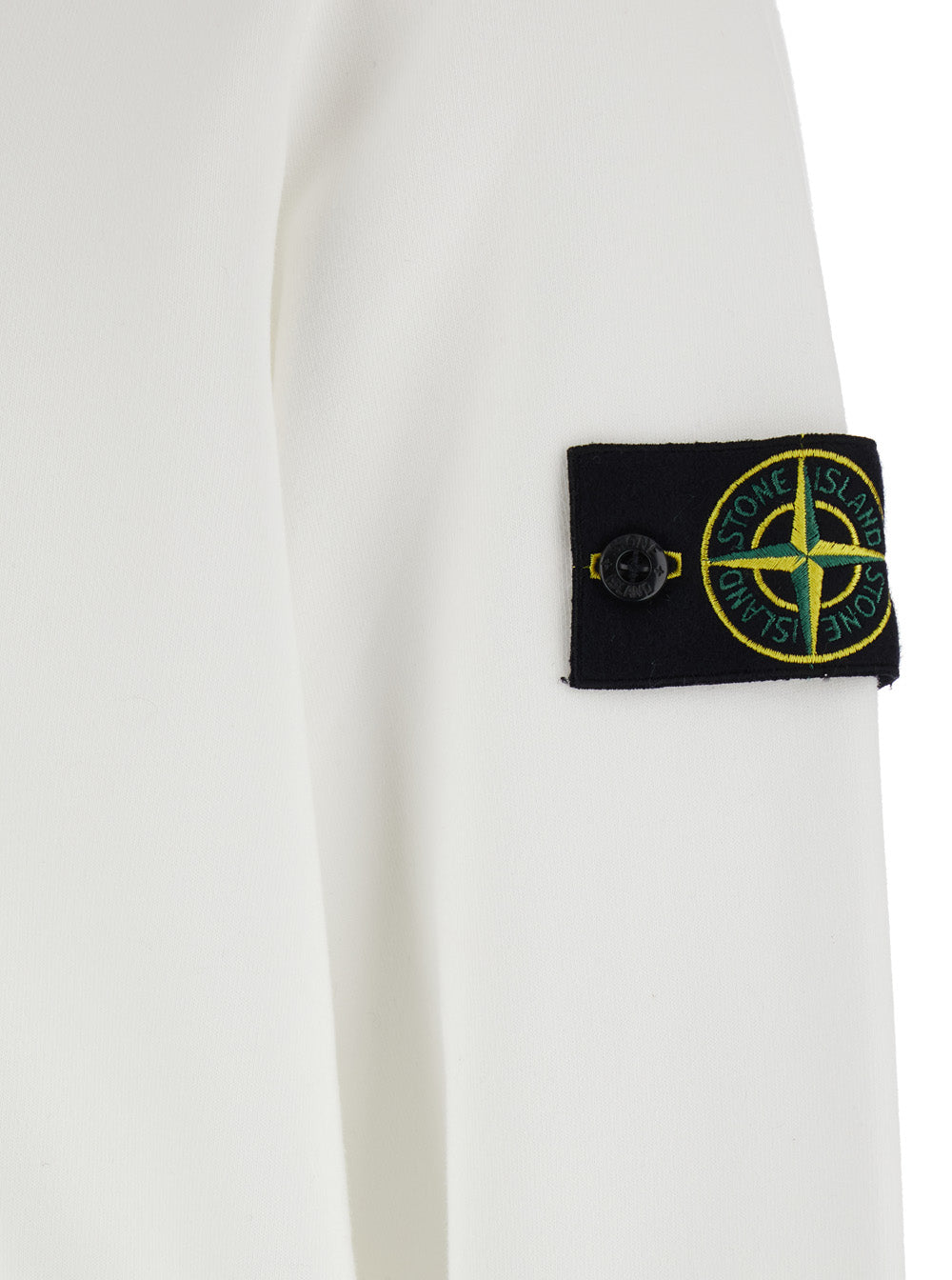 Stone Island Men White Crewneck Sweatshirt With Logo Patch On Sleeve In Cotton For Men STONE ISLAND