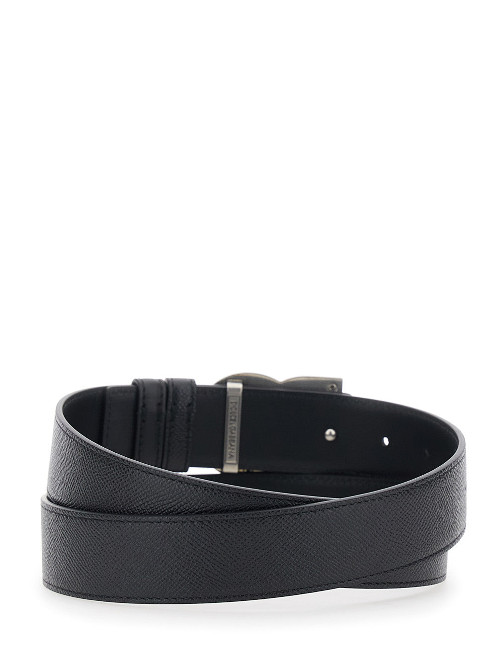 Dolce & Gabbana Men Black Belt With Logo Plate On The Front In Leather For Men DOLCE & GABBANA