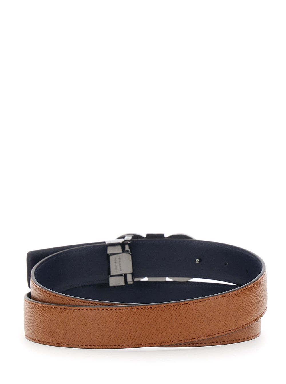 Ferragamo Men Beige Reversible Belt With Gancini Buckle In Hammered Leather Man FERRAGAMO