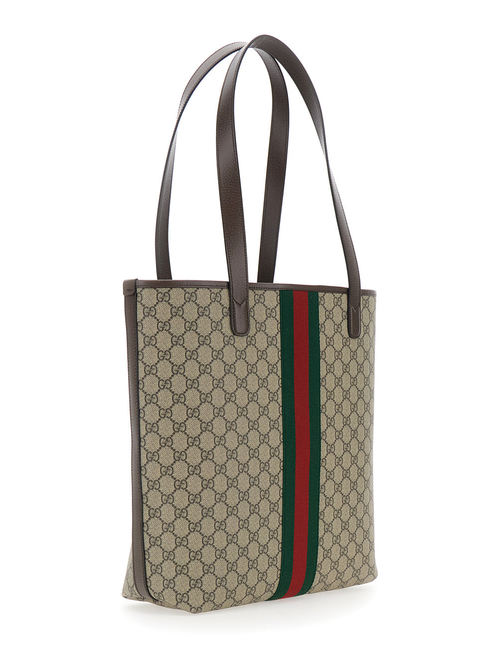 Gucci Men 'Ophidia' Beige Shoulder Bag With Gg Plaque On The Front And Web Detail On The Front In Gg Canvas And Leather Man GUCCI