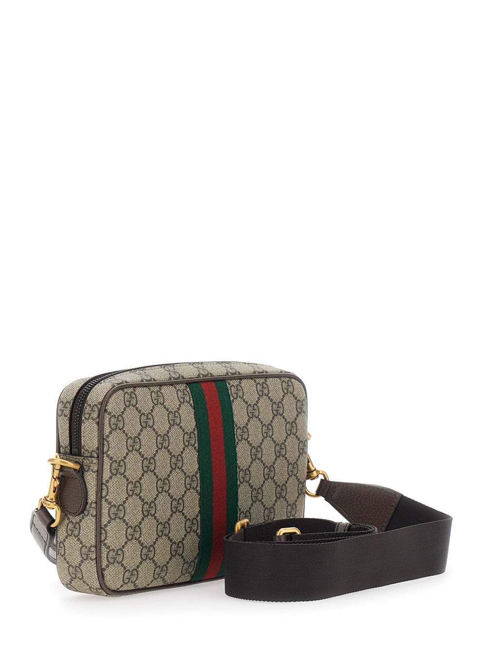 Gucci Men 'Ophidia' Beige Crossbody Bag With Adjustable And Removable Shoulder Strap And Web Detail On The Front In Gg Supreme And Leather Man GUCCI