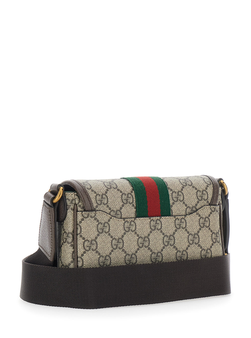 Gucci Men Beige Ophidia Shoulder Bag With Adjustable And Removable Strap And Web Detail On The Front In Gg Canvas And Leather For Men GUCCI