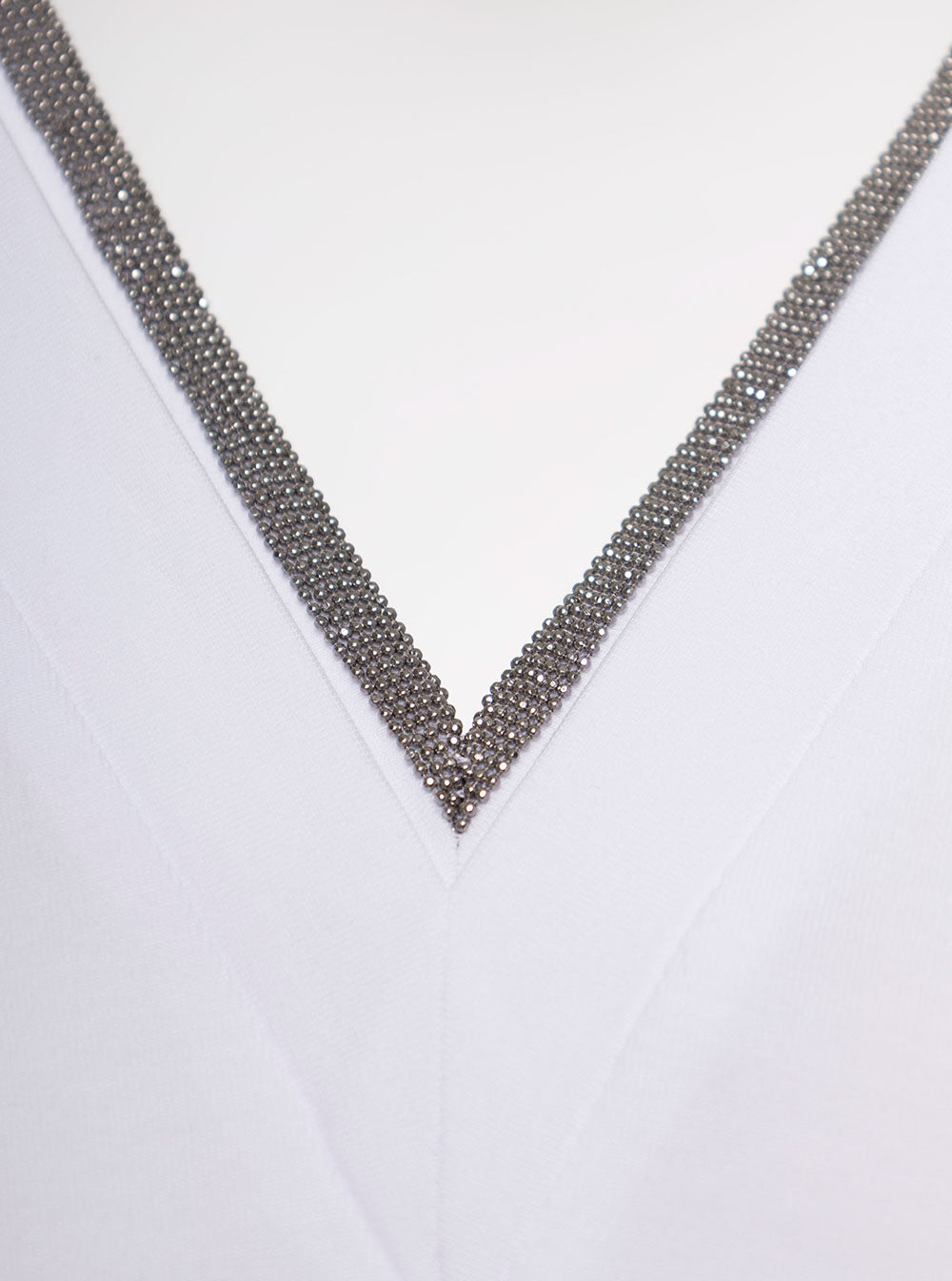 Brunello Cucinelli Women White V-Neck T-Shirt With Monile Detail In Stretch Cotton Woman Brunello Cucinelli BRUNELLO CUCINELLI