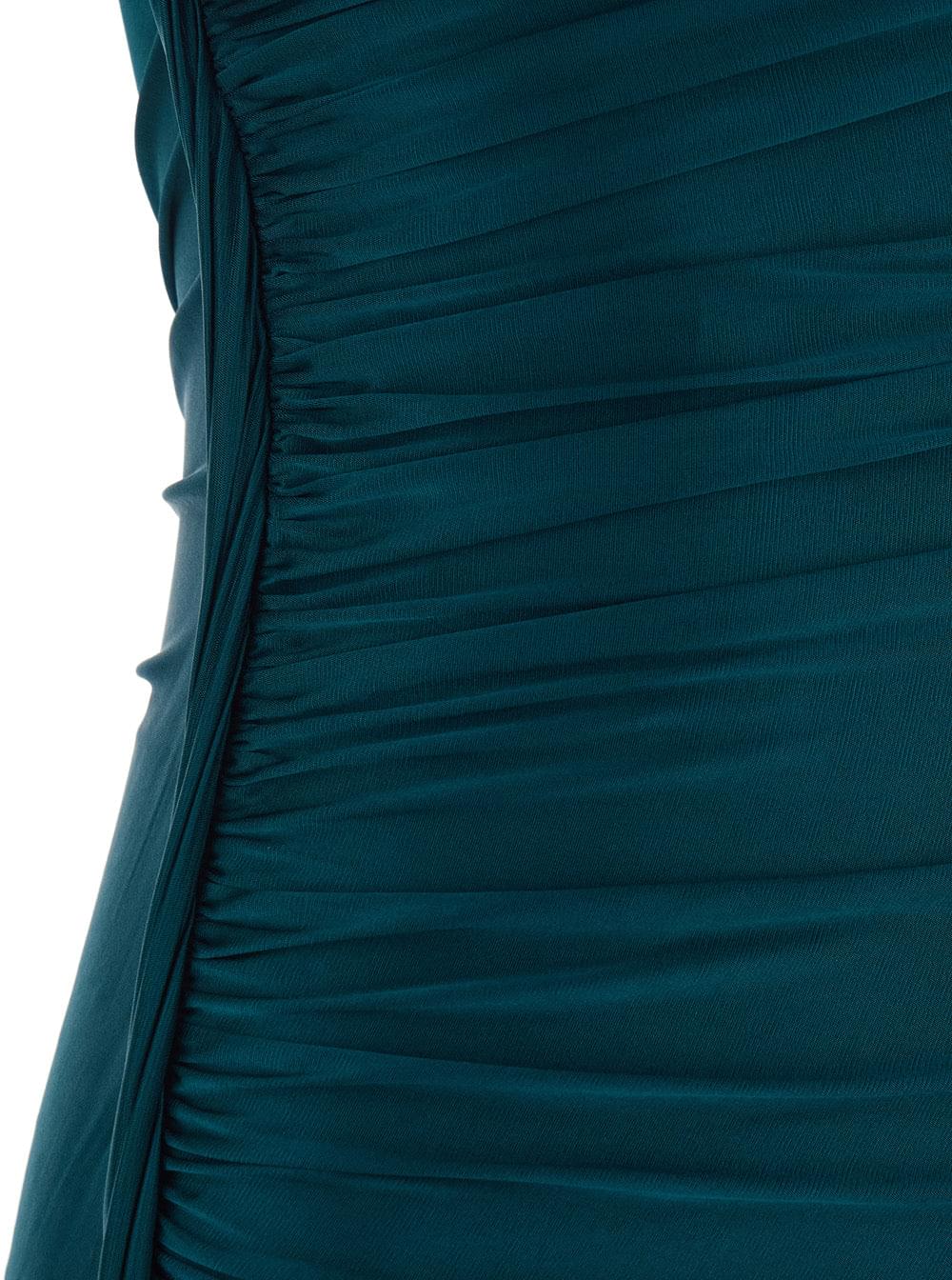 Victoria Beckham Women Long Dress 'Victoria' Petrol Green With Round Neck And Ruching Details In Viscose For Women VICTORIA BECKHAM