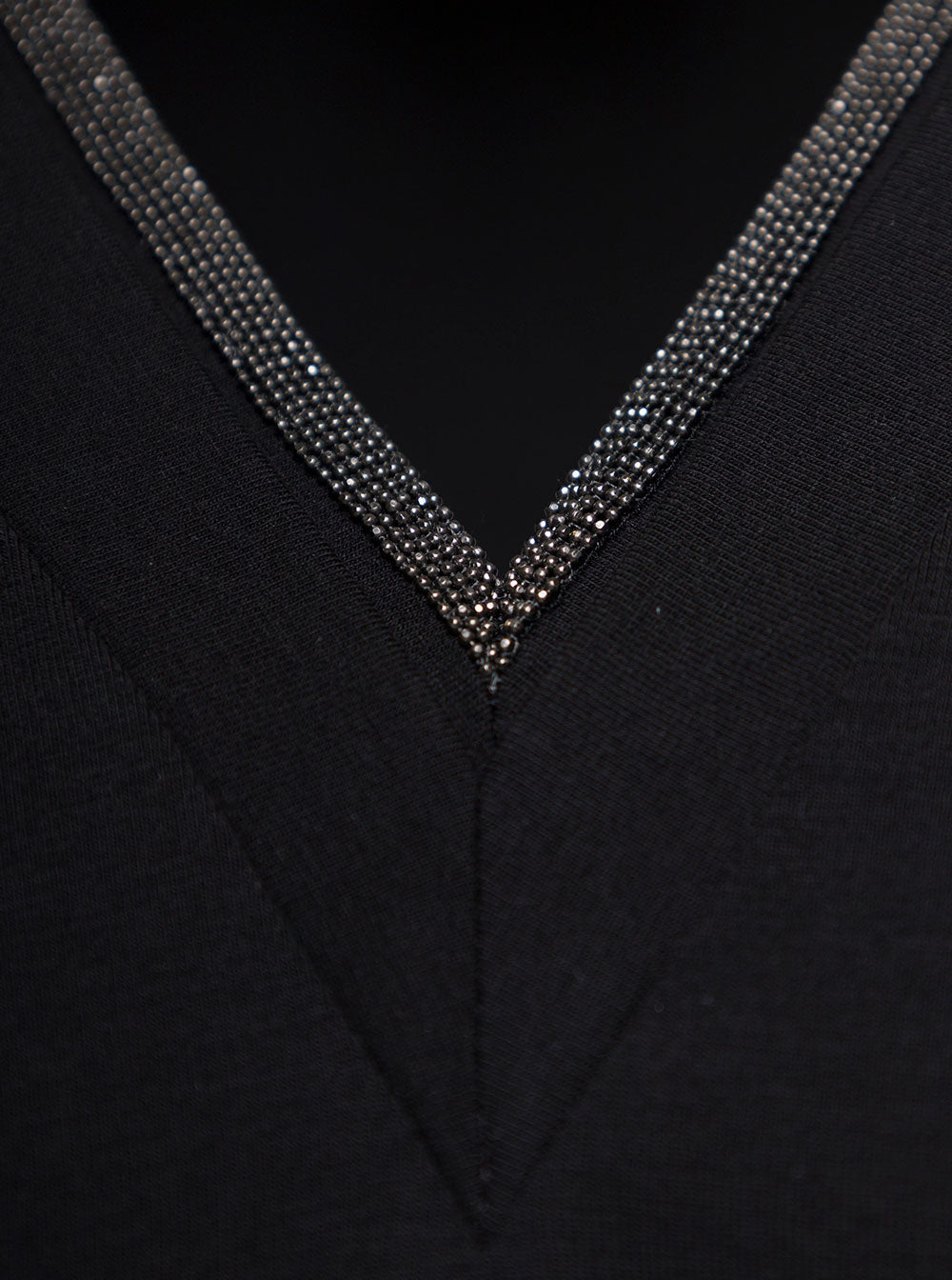 Brunello Cucinelli Women Black T-Shirt With Monile Detail And V-Neck In Stretch Cotton For Women BRUNELLO CUCINELLI