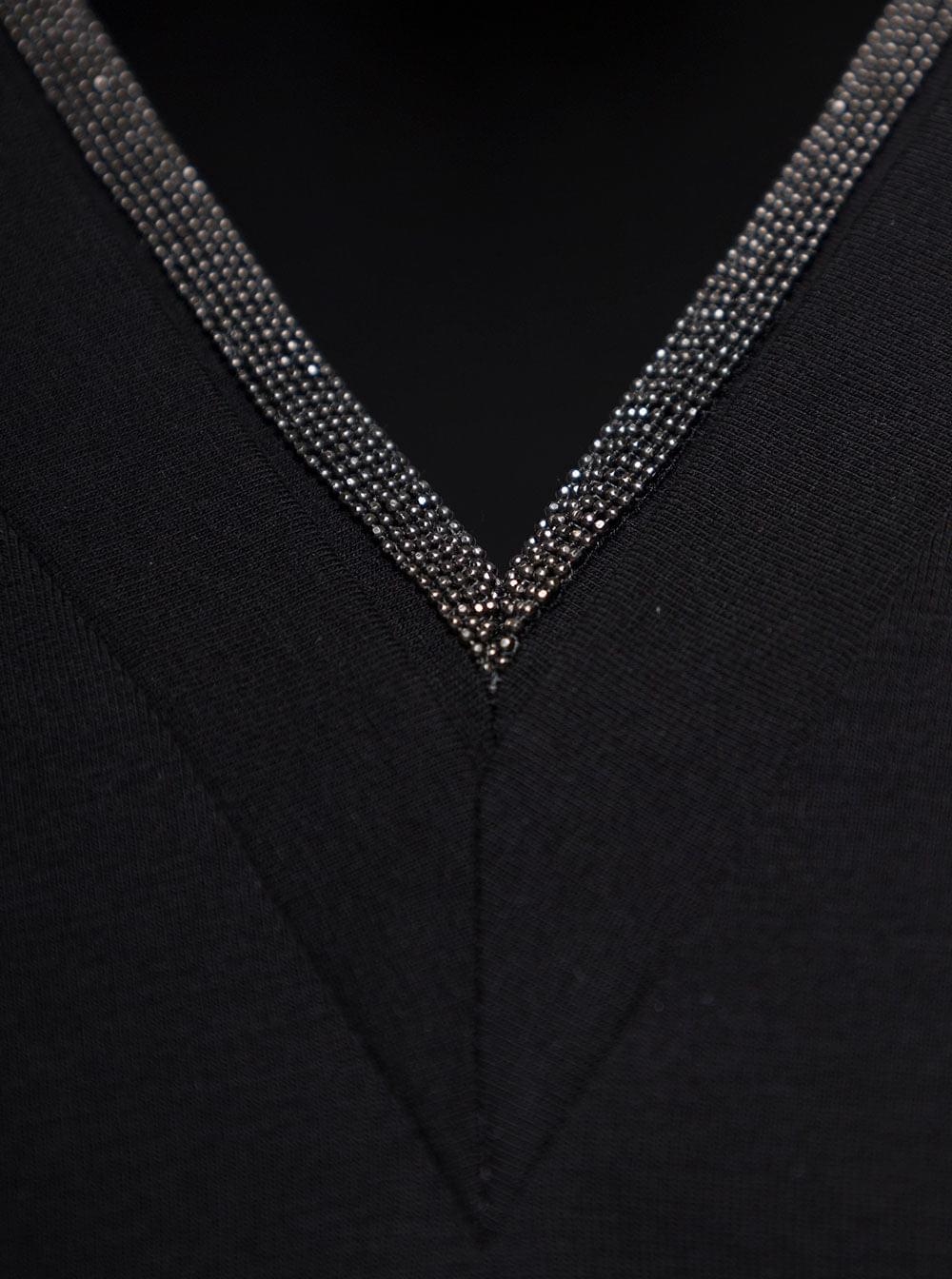 Brunello Cucinelli Women Black T-Shirt With Monile Detail And V-Neck In Stretch Cotton For Women BRUNELLO CUCINELLI