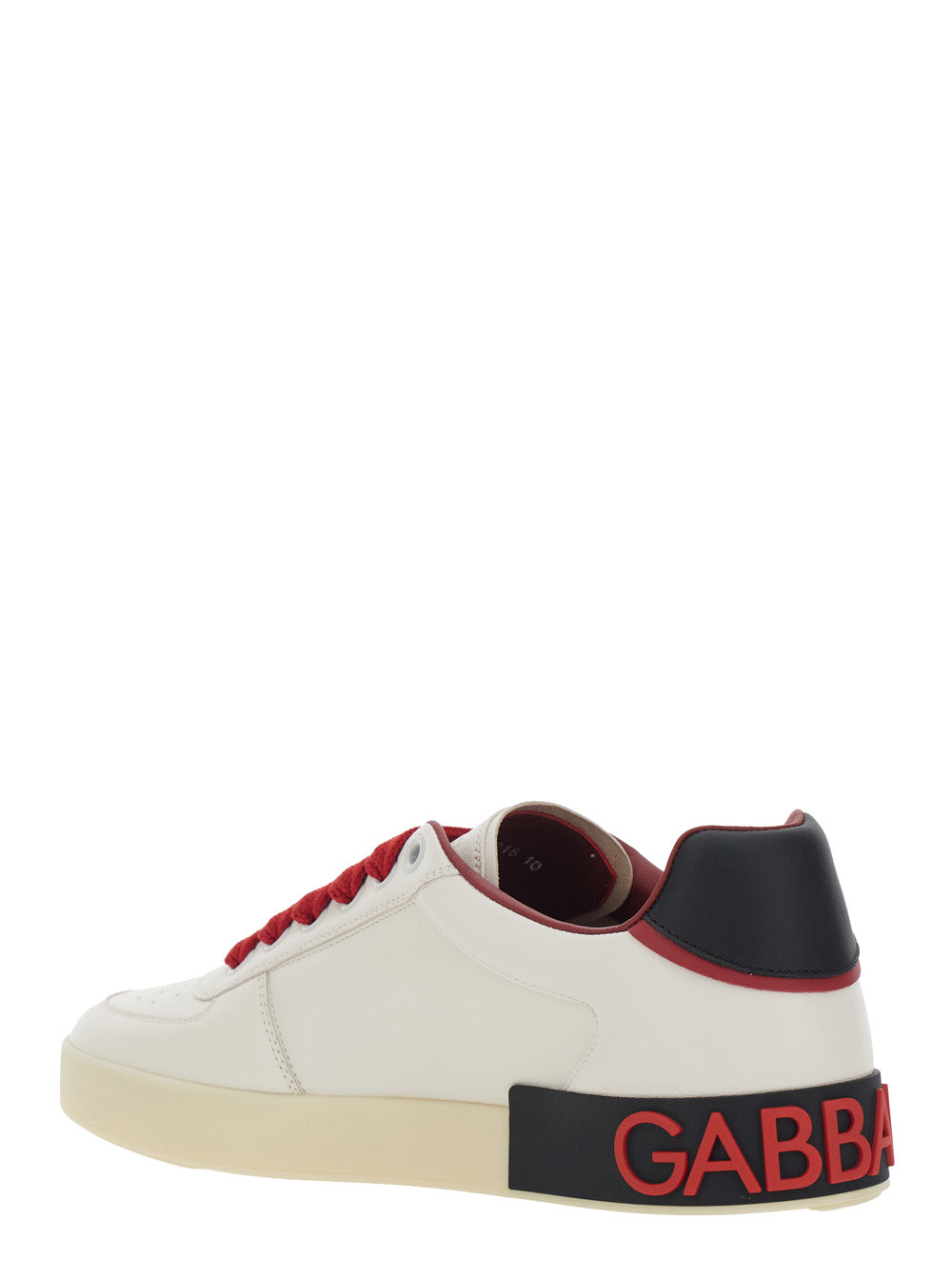 Dolce & Gabbana Men 'Portofino Custom' White Low Top Sneakers With Contrasting Heel And Logo Lettering In Leather For Men DOLCE & GABBANA