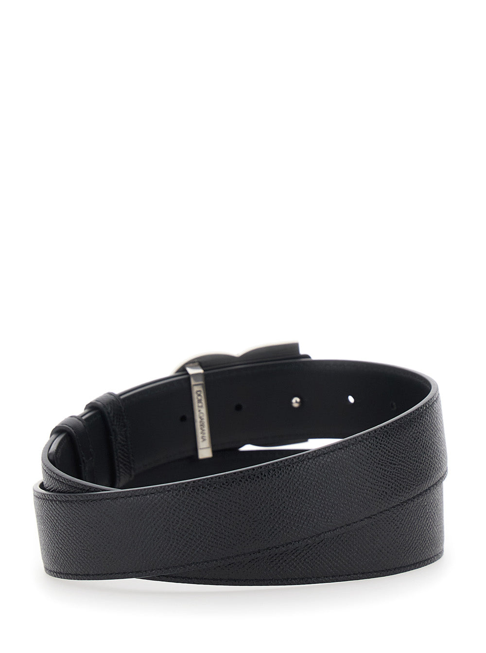 Dolce & Gabbana Men Black Leather Belt With Logo Buckle For Men DOLCE & GABBANA