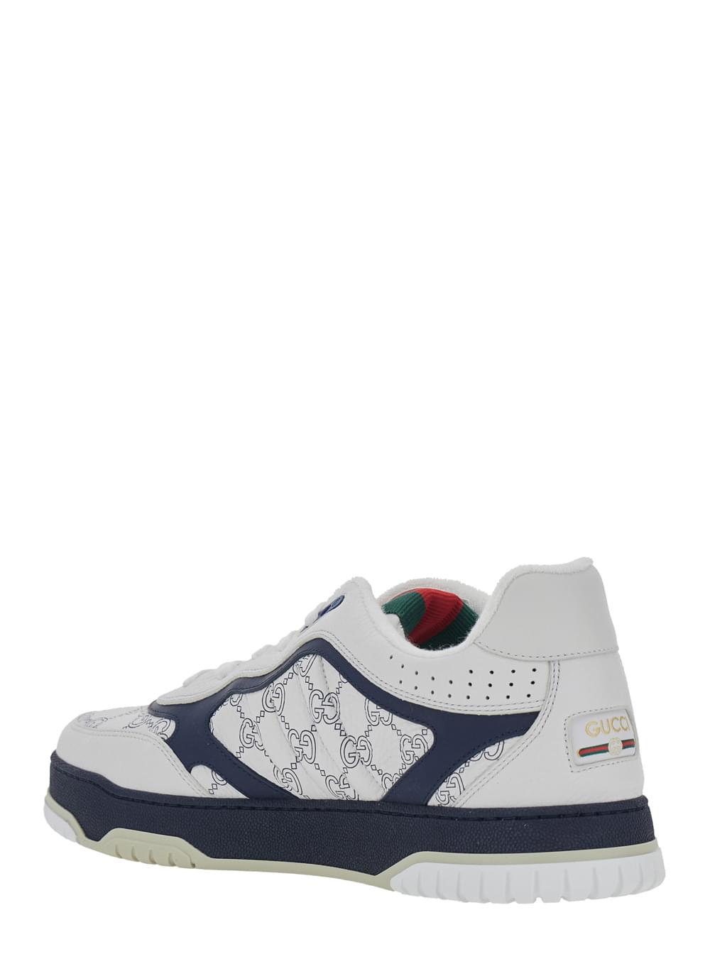 Gucci Men 'Re-Web' White Low Top Sneakers With Web Tongue And All-Over Gg Motif In Leather Man GUCCI