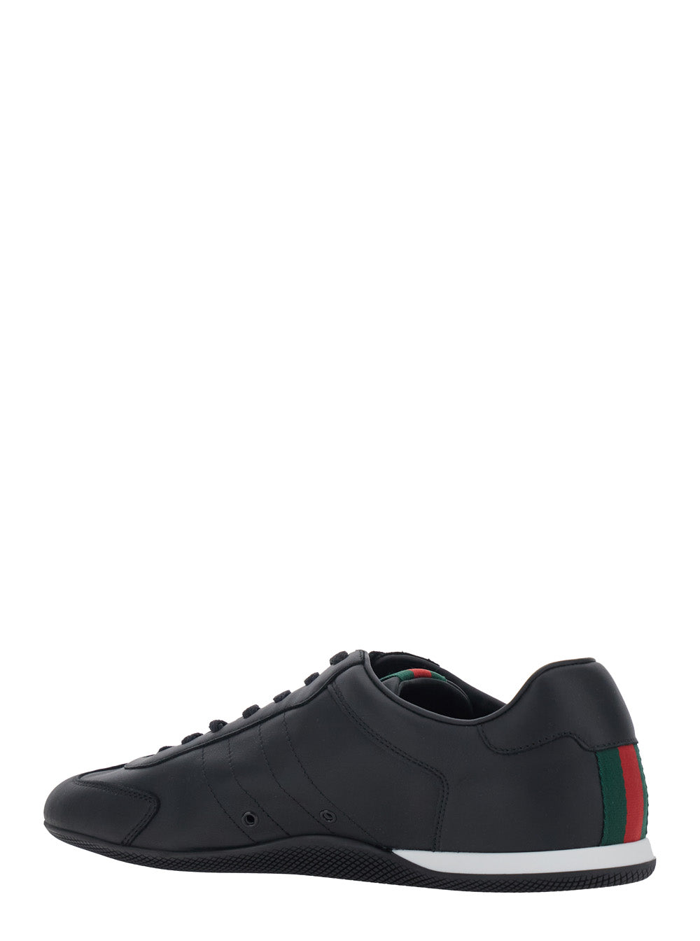 Gucci Men Black Low Top Sneakers With Web Detail In Leather For Men GUCCI