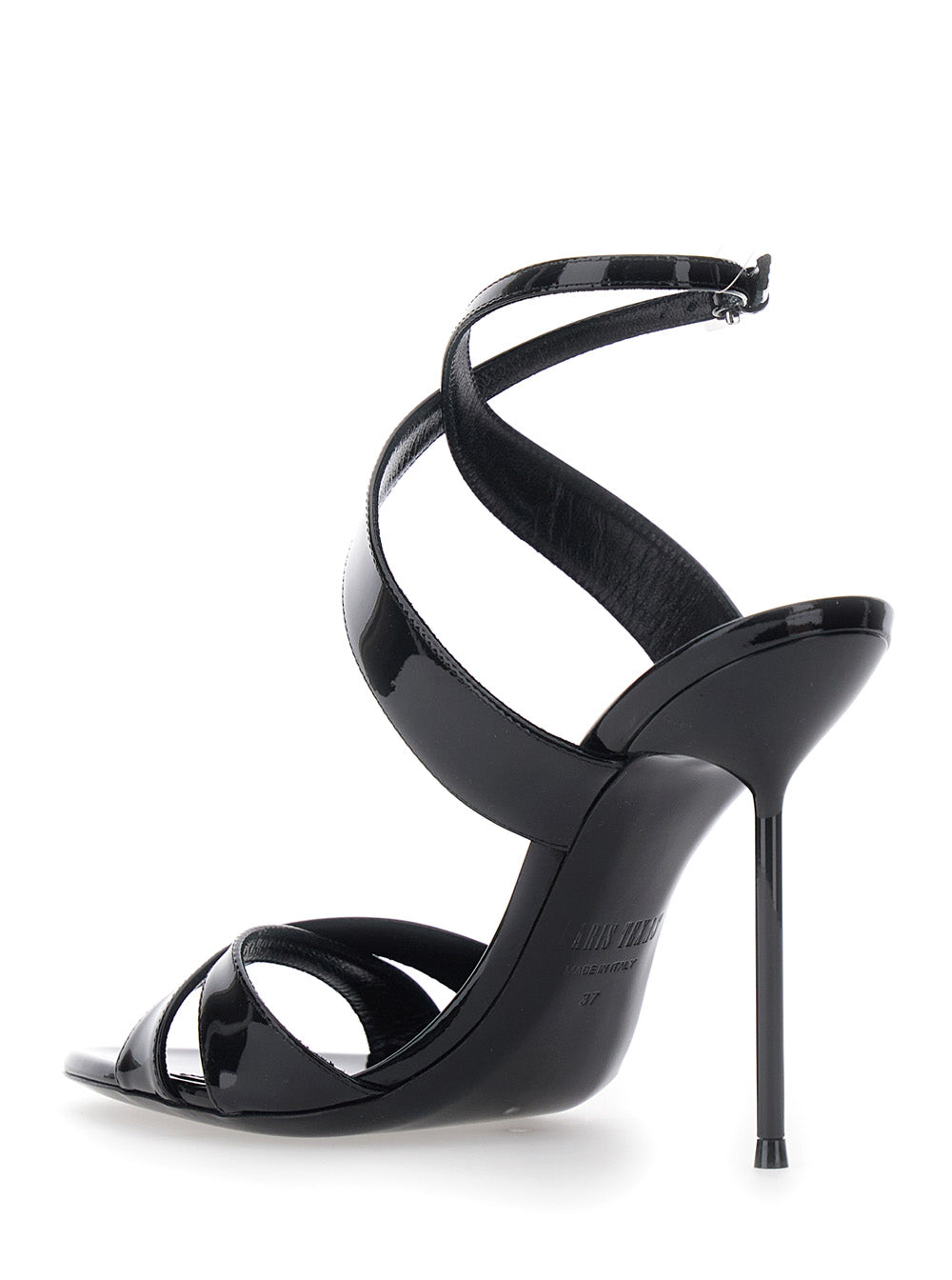 Paris Texas Women 'Lidia' Black High Heel Sandals With Braided Ankle Strap And Stiletto Heel In Shiny Leather Women PARIS TEXAS