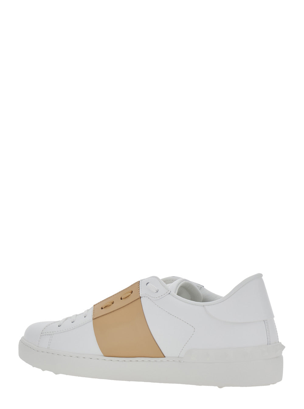 Valentino Garavani Men 'Open' White Low Top Sneaker With Logo Tab And Rockstud Detail On The Back In Leather Man VALENTINO GARAVANI