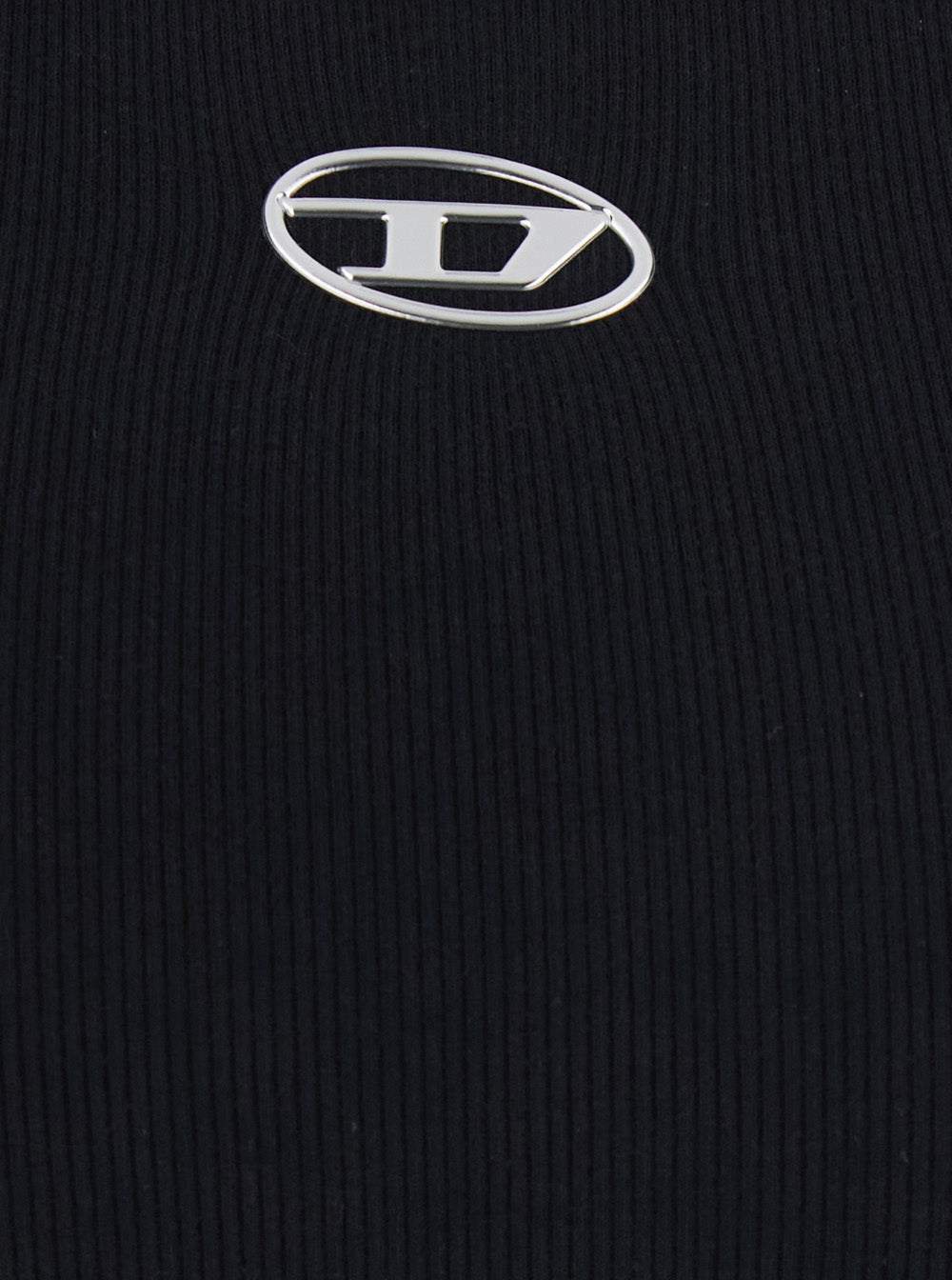 Diesel Women Black Top With Dlogo On The Front In Ribbed Cotton Woman DIESEL