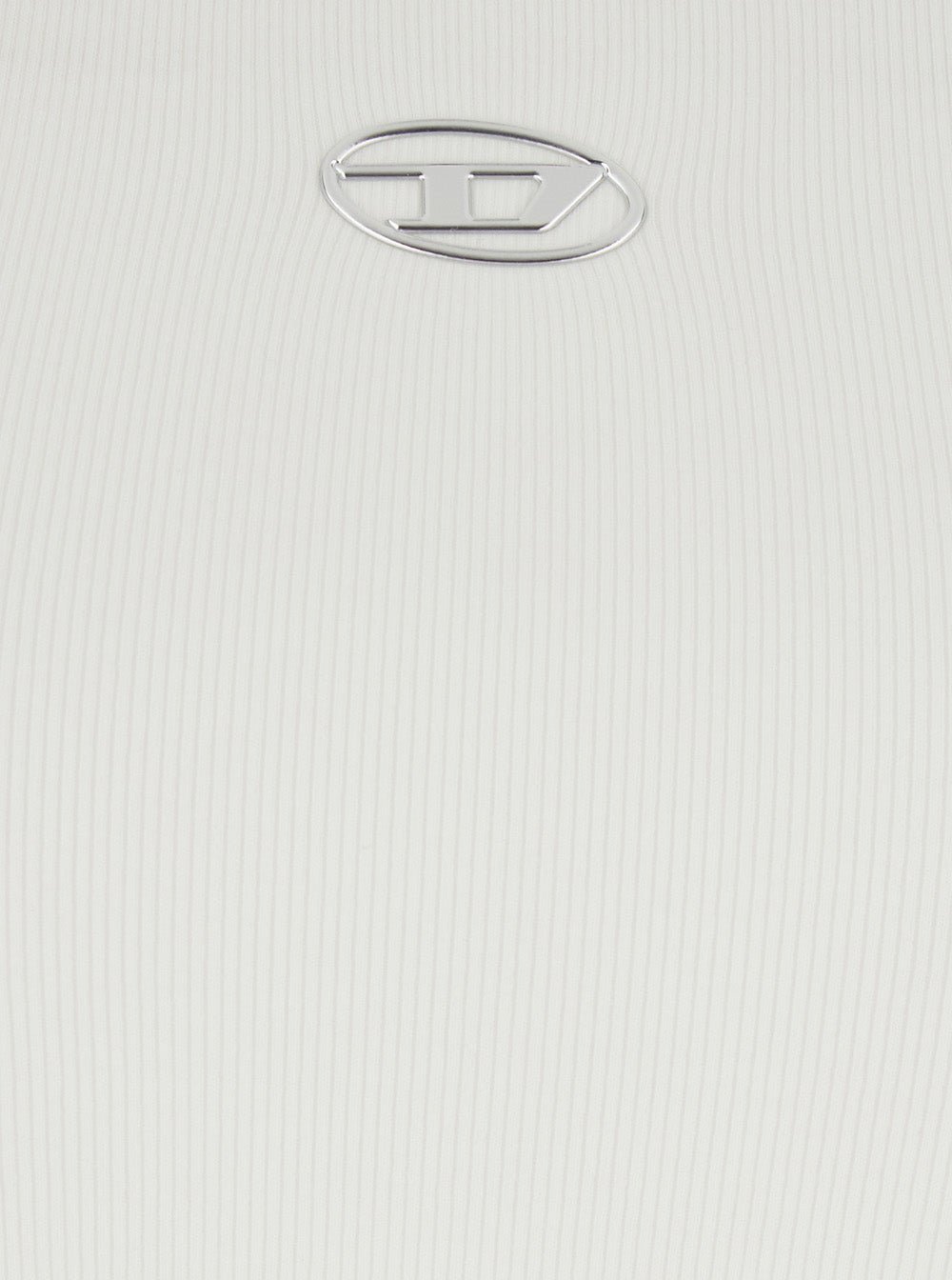 Diesel Women White Top With Dlogo On The Front In Ribbed Cotton Woman DIESEL