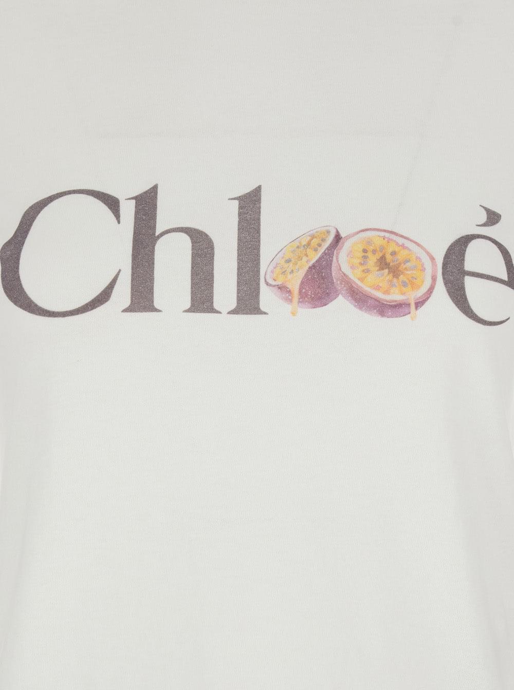 Chloé Women White Crew Neck T-Shirt With Logo Lettering On The Front In Cotton For Women CHLOE