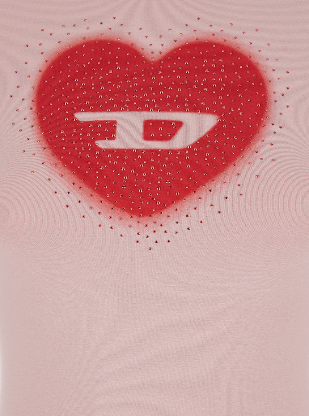 Diesel Women Pink Crew Neck T-Shirt With Front Print And Beaded Details In Cotton Woman