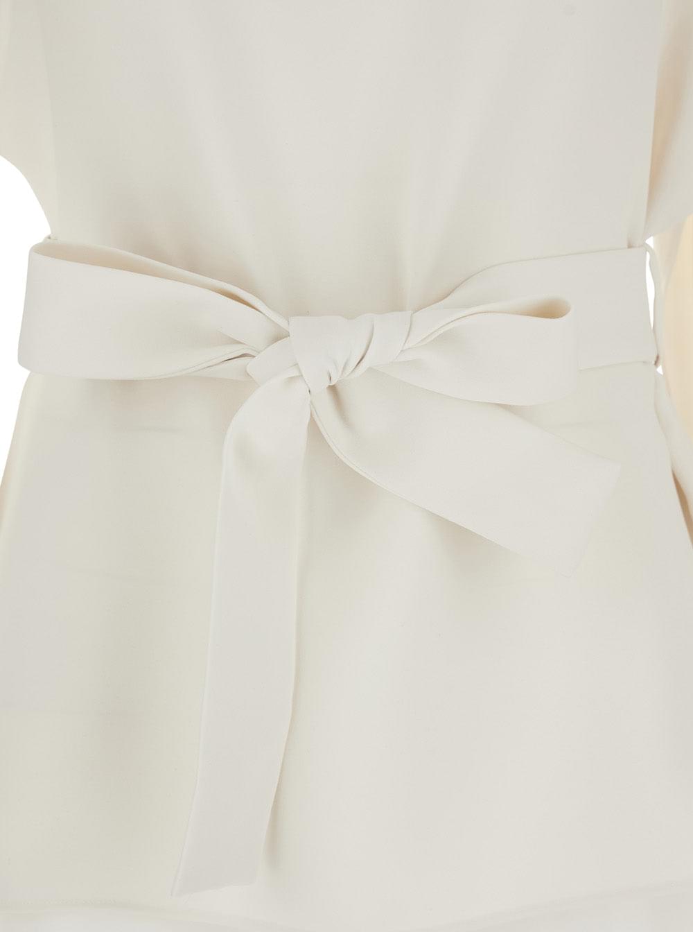 P.A.R.O.S.H. Women P.A.R.O.S.H. Women White Crew Neck Blouse With Bow Detail On The Front In Cady For Women P.A.R.O.S.H.