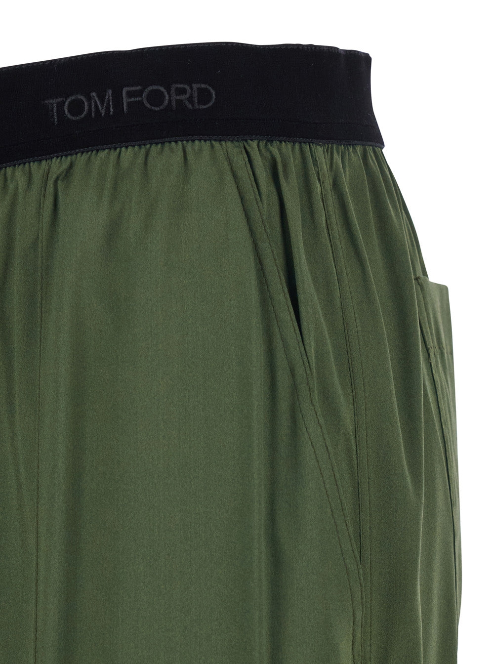 Tom Ford Women Green Elastic Waist Pants With Logo Lettering In Stretch Silk Woman TOM FORD