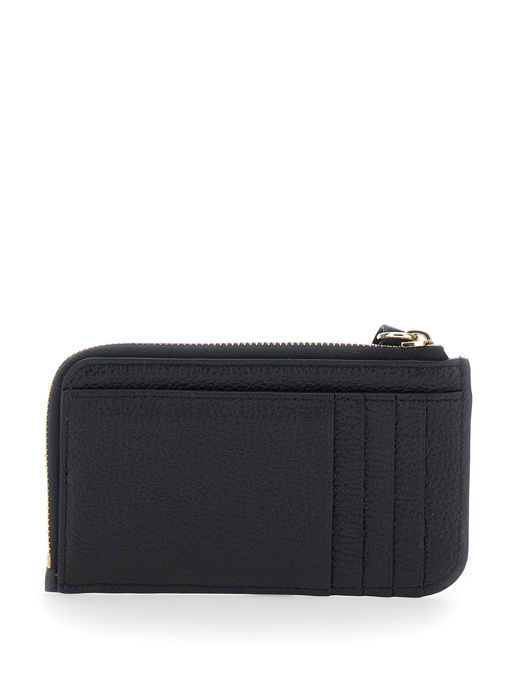 Chloé Women Black Wallet With Logo Charm On The Front And Top Zip Closure In Grained Leather Woman CHLOE