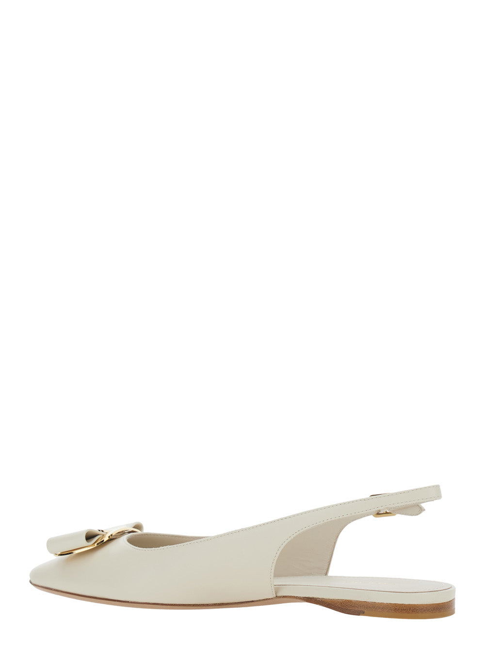 Ferragamo Women White 'Zelmi' Slingback Ballet Shoes With Logo Plate On The Front In Leather For Women