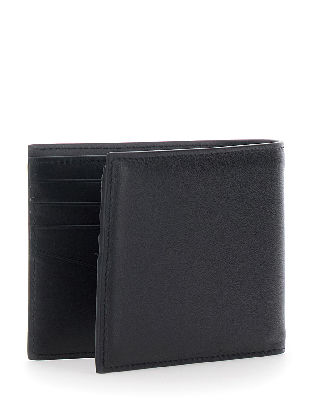 Givenchy Men Black Bi-Fold Wallet With Logo Lettering Embossed On The Front In Pebbled Leather For Men GIVENCHY