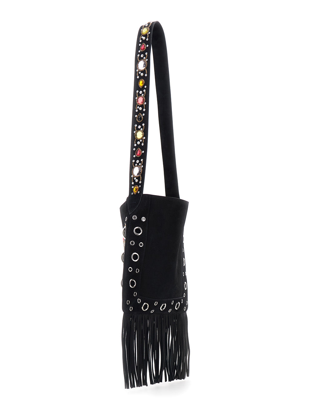 Valentino Garavani Women 'Nellcote Medium' Black Crossbody Bag With Embroidered Butterfly On The Front And Bead And Sequin Details In Fabric Woman VALENTINO GARAVANI