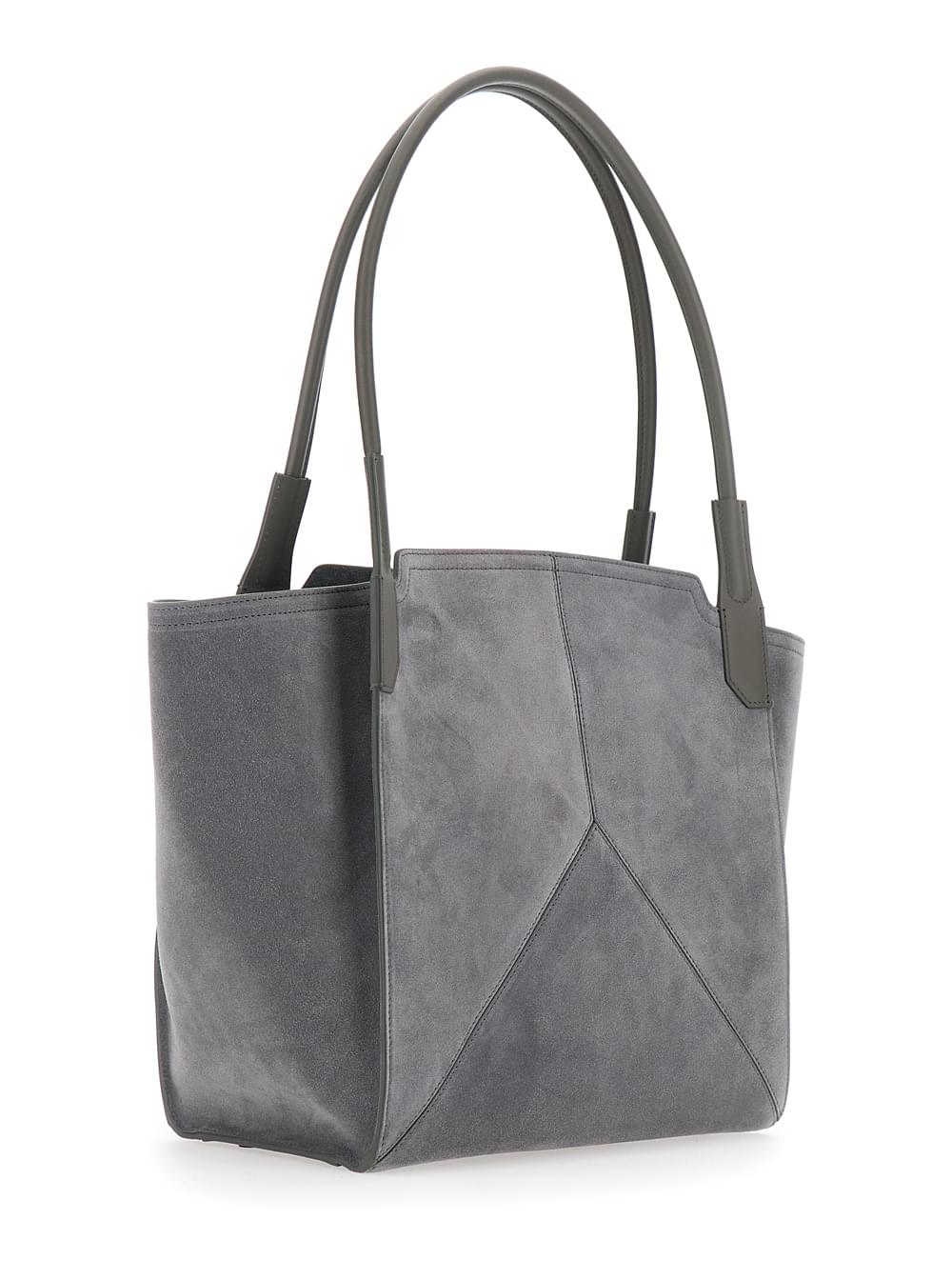 Victoria Beckham Women 'Victoria Small' Grey Tote Bag With Embossed Logo Lettering On The Front In Suede Woman VICTORIA BECKHAM