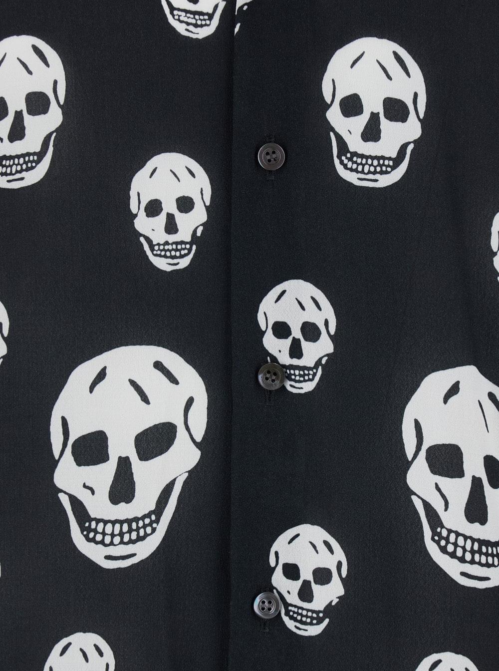 Alexander Mcqueen Men Black Pointed Collar Shirt With All-Over Skull Print For Men ALEXANDER MCQUEEN