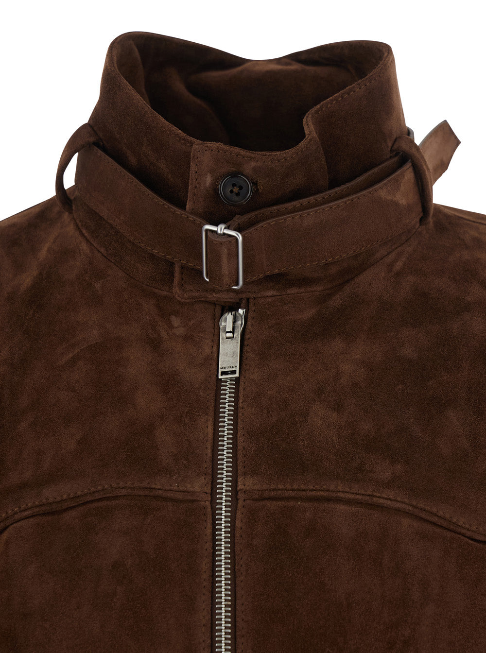 Alexander Mcqueen Men Brown Suede Jacket With Collar, Strap And T Detail On The Back For Men ALEXANDER MCQUEEN