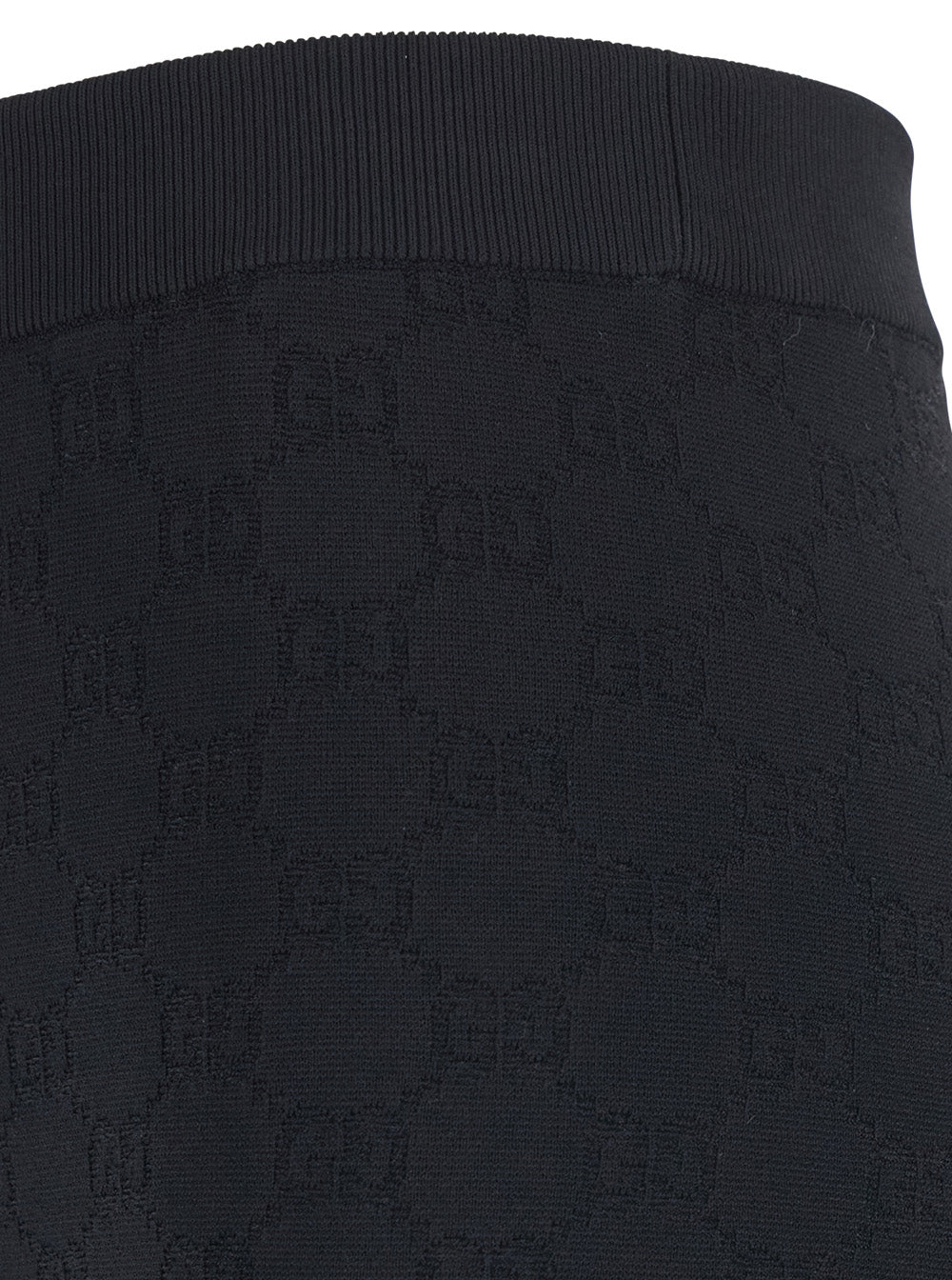 Gucci Women Black Leggings With Ribbed Waist And All-Over Gg Embroidery In Viscose Blend Women GUCCI