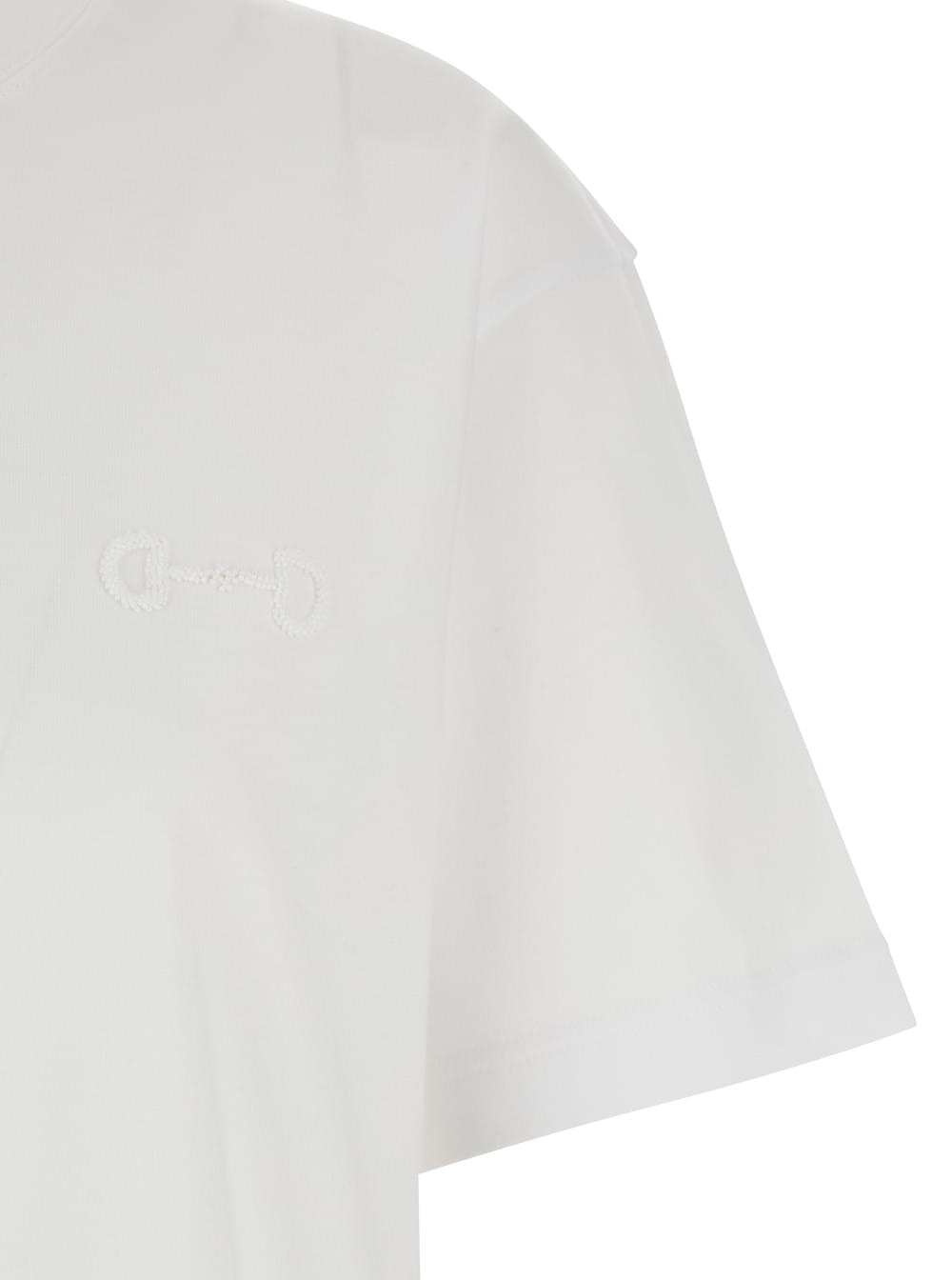 Gucci Women White Crewneck T-Shirt With Tonal Horsebit Embroidery On The Front In Cotton Woman GUCCI
