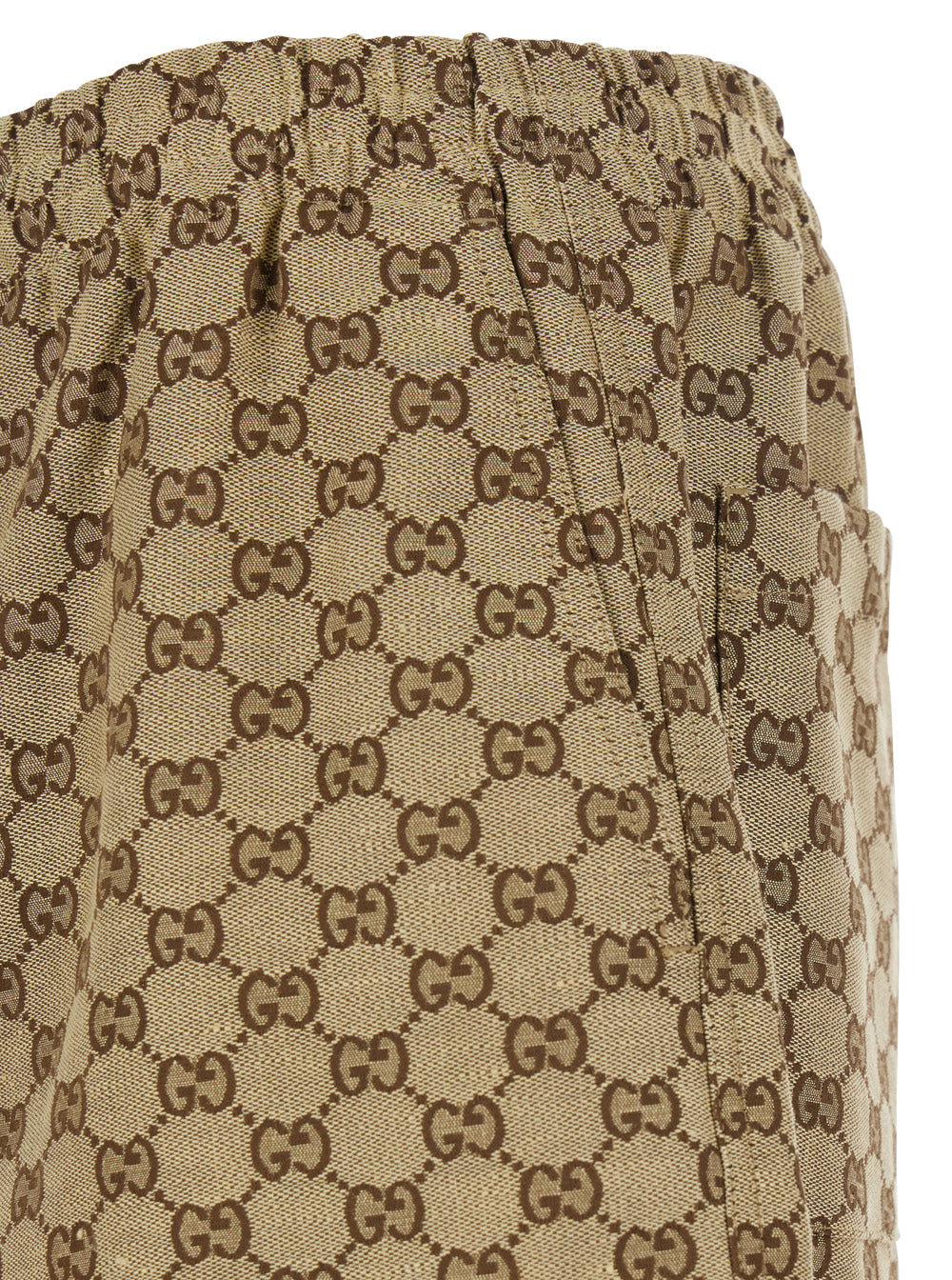 Gucci Men Beige Bermuda Shorts With Elastic Waist And All-Over Gg Motif In Linen Blend Man