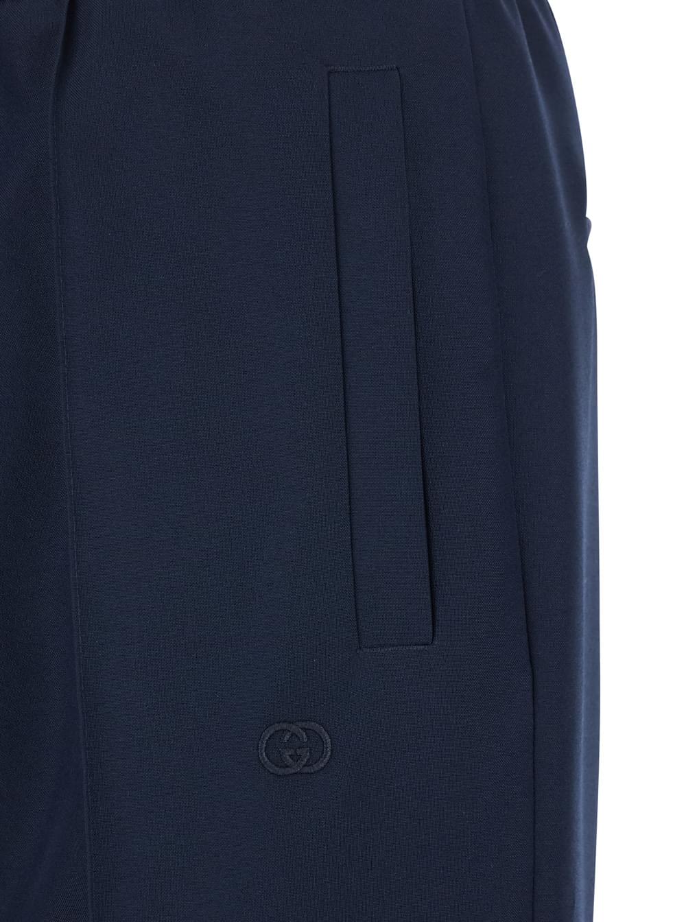 Gucci Men Blue Trousers With Elasticated Waist And Web Detail On The Back In Tech Fabric Man GUCCI