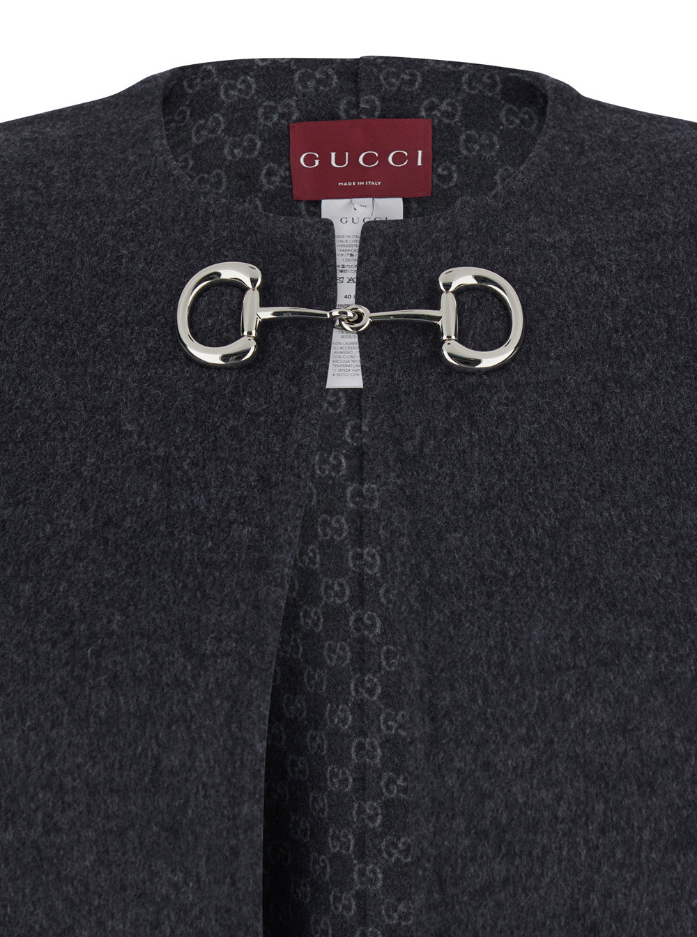 Gucci Women Black Cape With Horsebit Closure On The Front And Gg Motif Lining In Wool And Silk For Women GUCCI