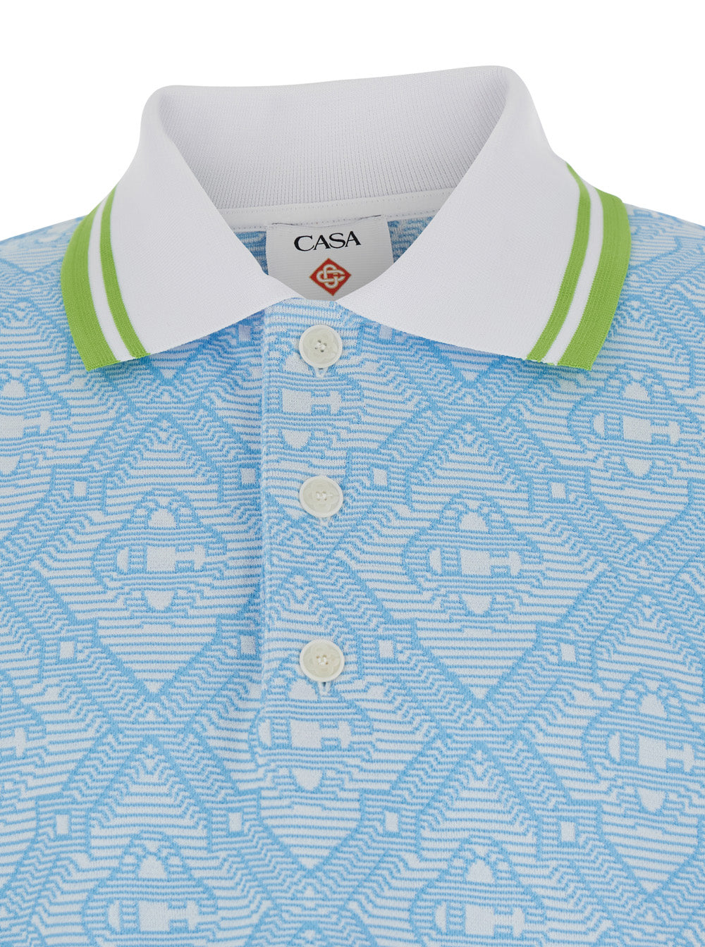 Casablanca Men Light Blue Polo Shirt With Classic Bicolor Collar And All-Over Embroidery In Cotton Blend Man CASABLANCA