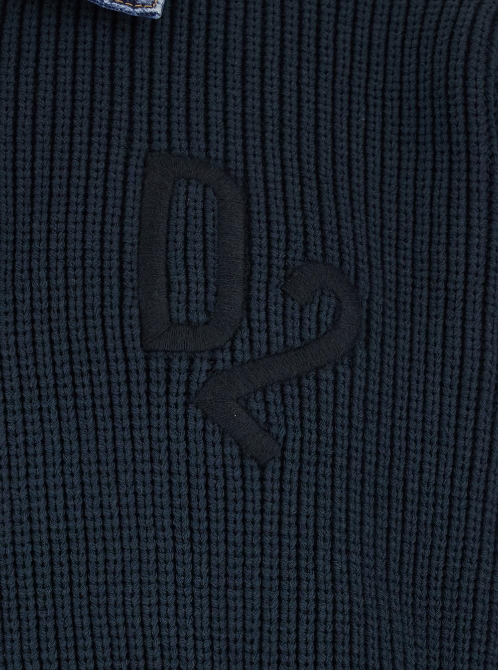Dsquared2 Men Blue Sweater With Denim Collar And Logo Embroidery On Front In Cotton Blend For Men