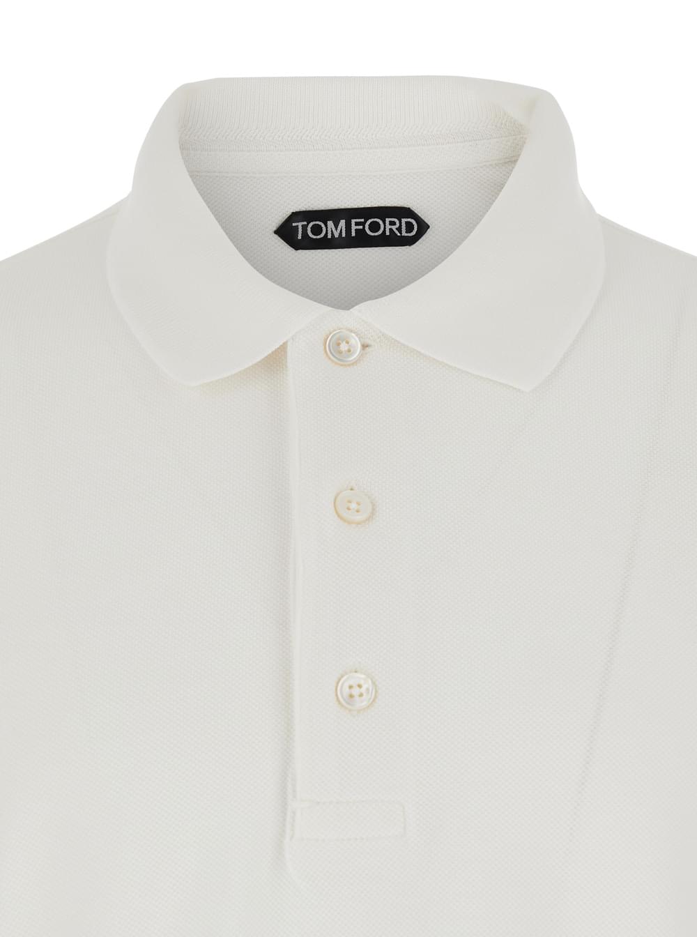 Tom Ford Men White Polo Shirt With Classic Collar And Front Placket In Cotton Blend Man TOM FORD