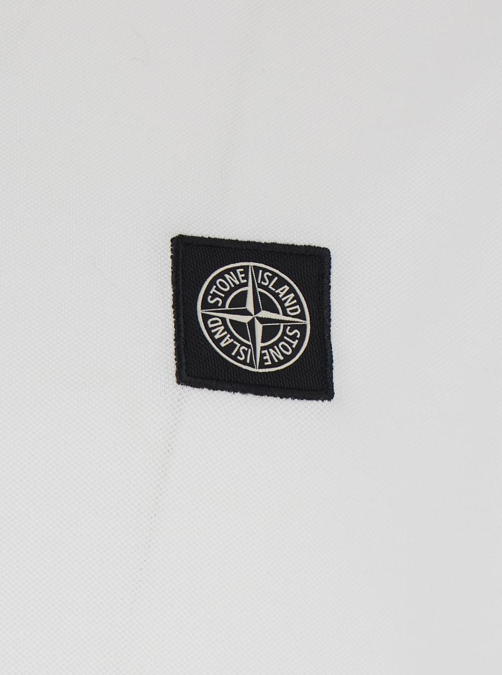 Stone Island Men White Polo With Classic Collar And Patch Logo On The Front In Stretch Cotton Men STONE ISLAND