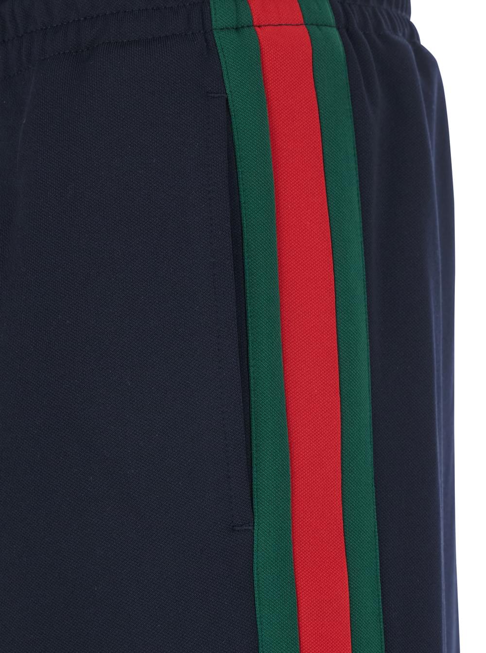 Gucci Men Blue Pants With Elastic Waist And Drawstring And Web Detail On The Side In Tech Fabric For Men GUCCI
