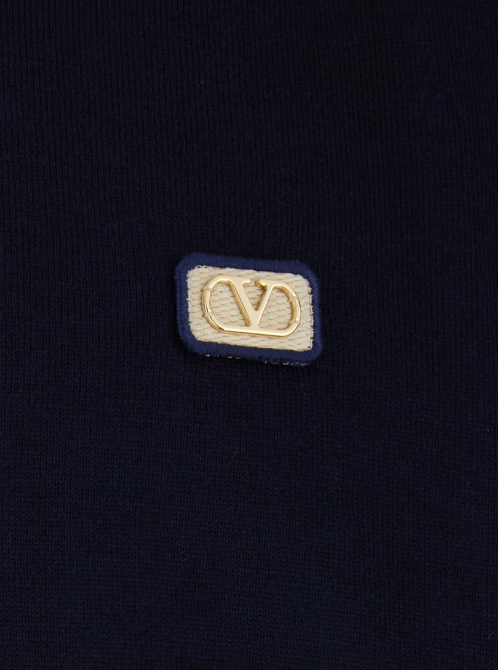 Valentino Men Blue Polo Style Sweater With Vlogo Plaque On The Front In Wool For Men VALENTINO