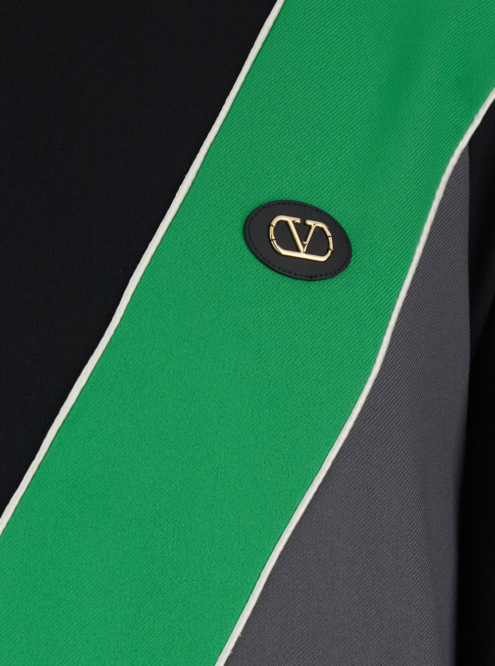 Valentino Men High Neck Sweatshirt With V Inlay On The Front In Tech Fabric Black And Green Men VALENTINO