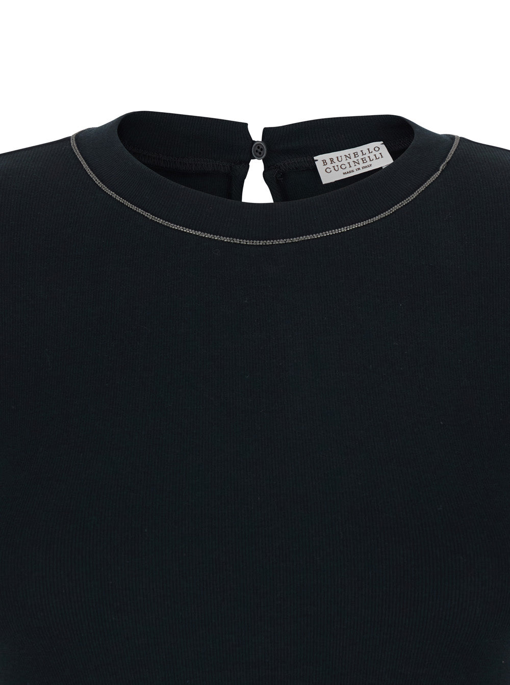 Brunello Cucinelli Women Black T-Shirt With Round Neck And Three-Quarter Sleeve In Cotton Woman