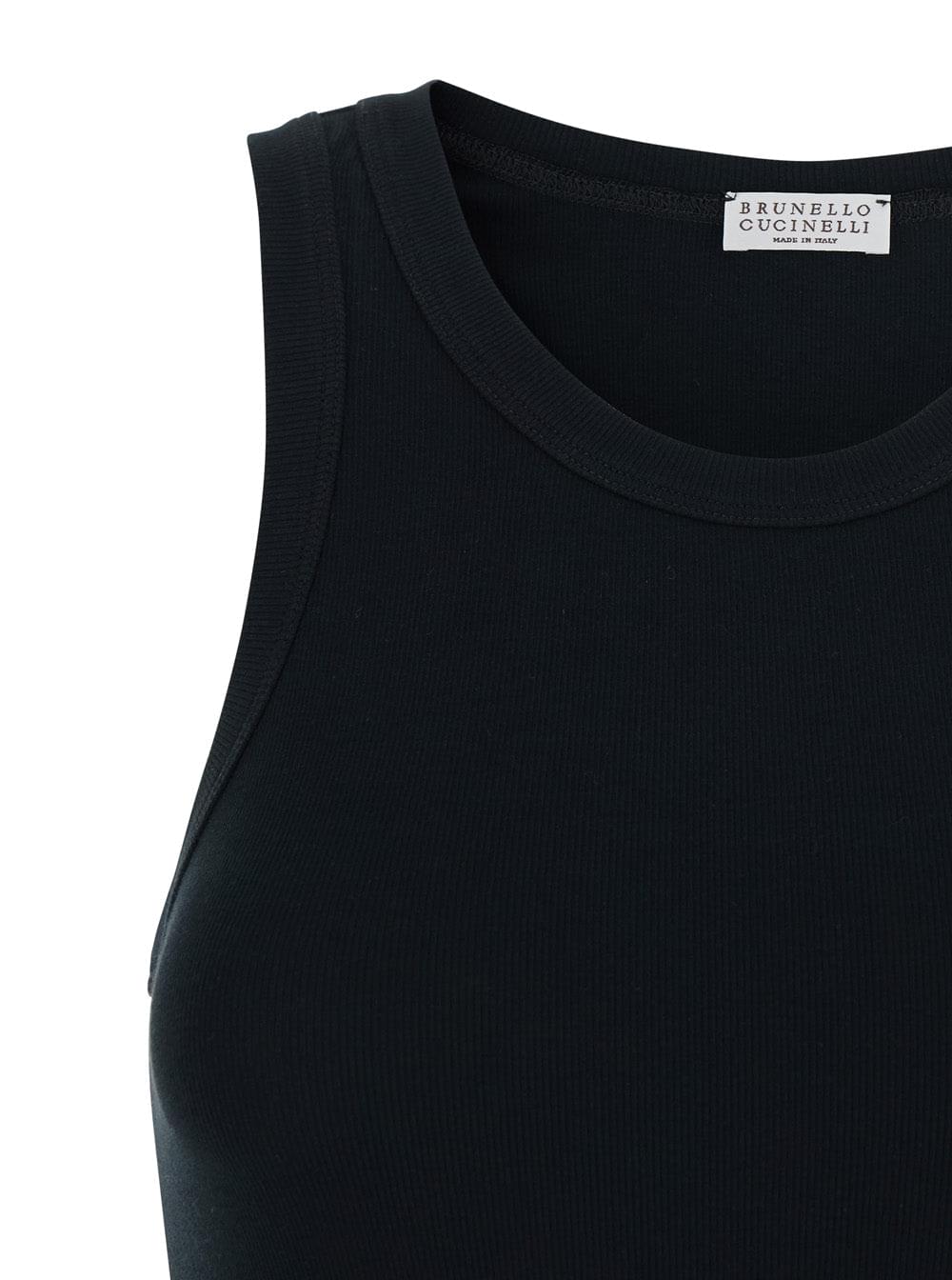 Brunello Cucinelli Women Black Top With Round Neck And Ribbed Design In Cotton Woman BRUNELLO CUCINELLI