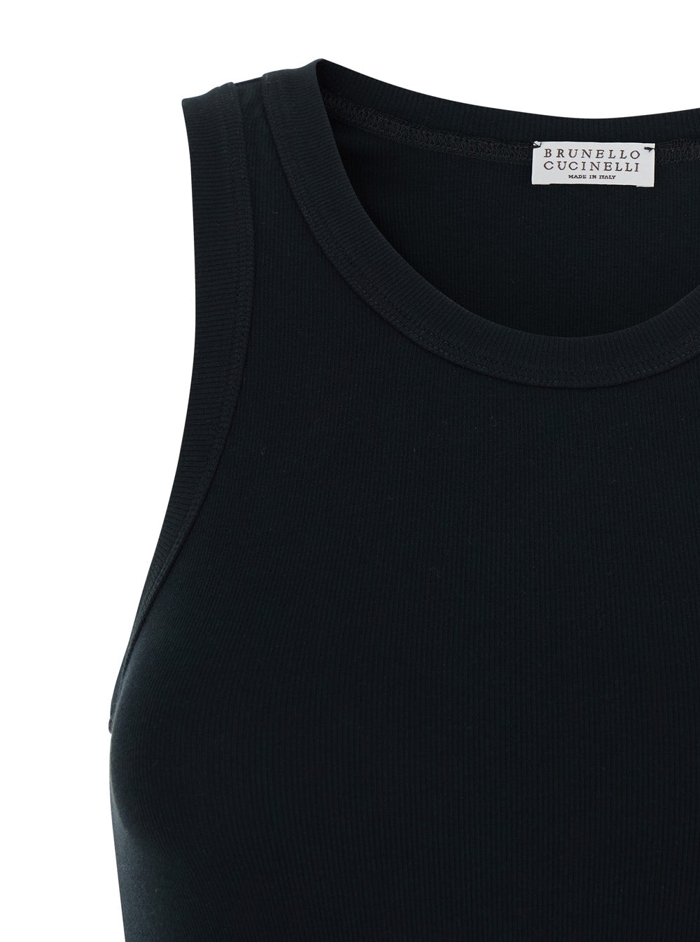 Brunello Cucinelli Women Black Top With Round Neck And Ribbed Design In Cotton Woman BRUNELLO CUCINELLI