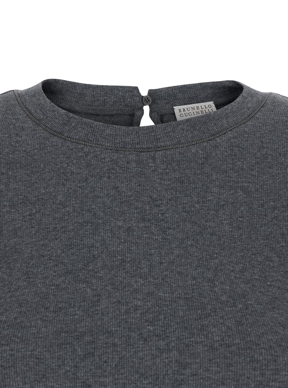 Brunello Cucinelli Women Gray T-Shirt With Round Neck And Three-Quarter Sleeves In Cotton For Women BRUNELLO CUCINELLI