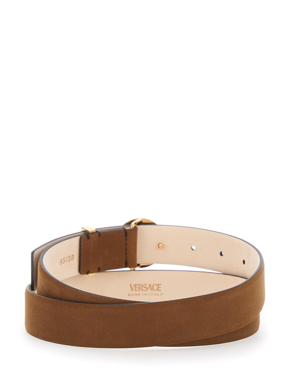 Versace Men Brown Belt With Medusa Head Buckle In Suede For Men VERSACE