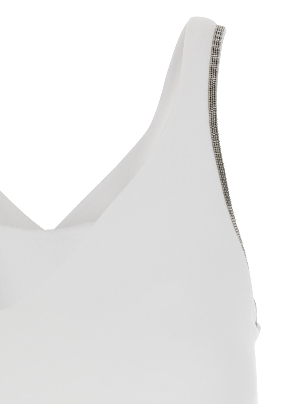Brunello Cucinelli Women Top With V-Neck And Side Monile Details In White Cotton For Women BRUNELLO CUCINELLI